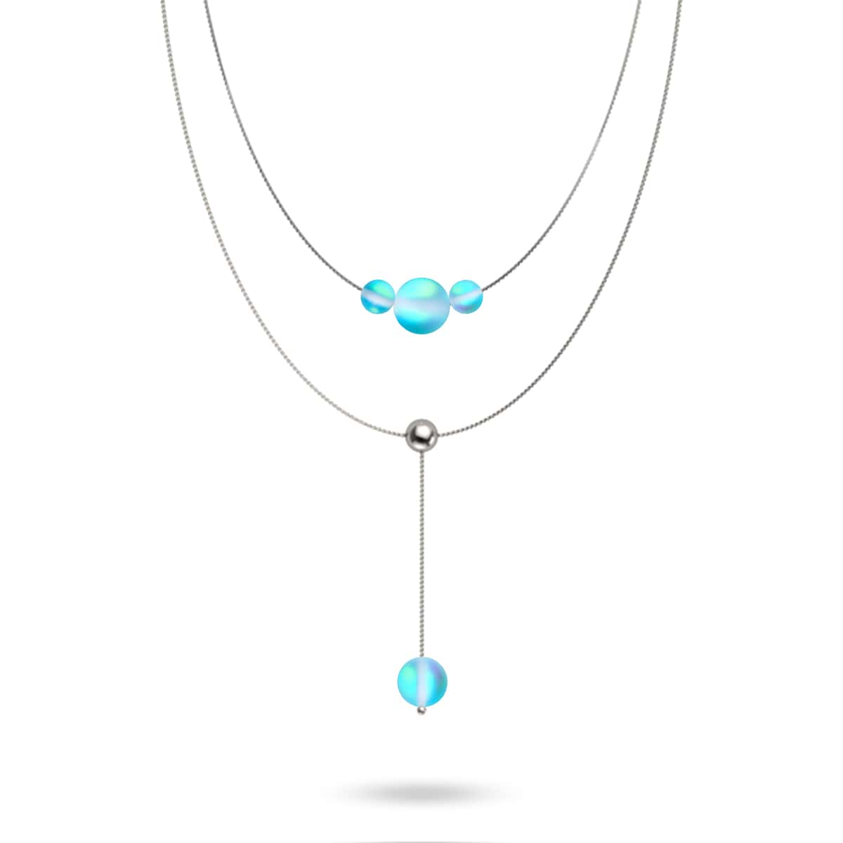 Aigue-marine | Argent | Suspension double cascade de verre sirène