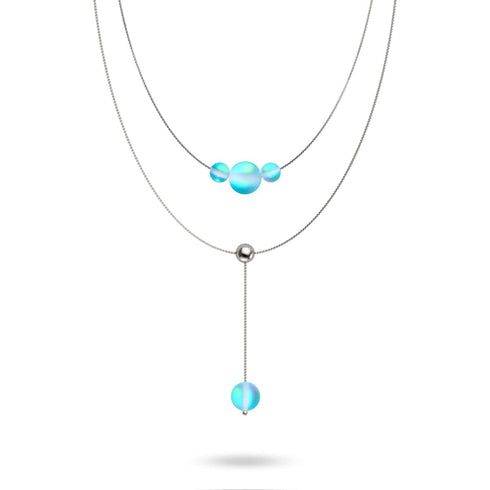 Aigue-marine | Argent | Suspension double cascade de verre sirène