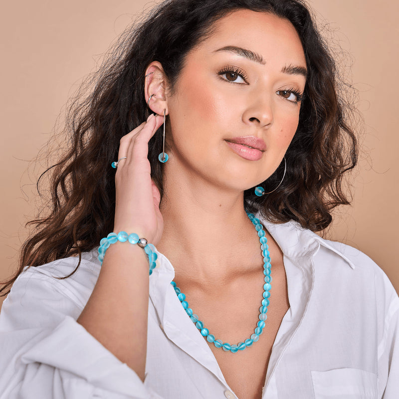 Aigue-marine | Argent | Collier noué en verre sirène