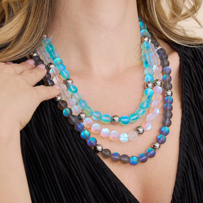 Aigue-marine | Argent | Collier de déclaration de verre de sirène