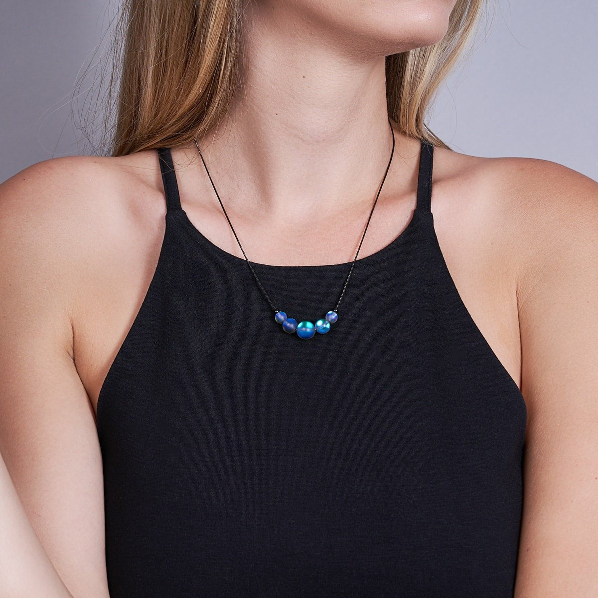 Gris | .925 argent sterling bronze à canon | Collier fermoir infini verre sirène