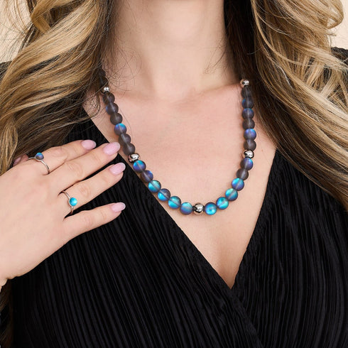 Gris | Argent | Collier de déclaration de verre de sirène