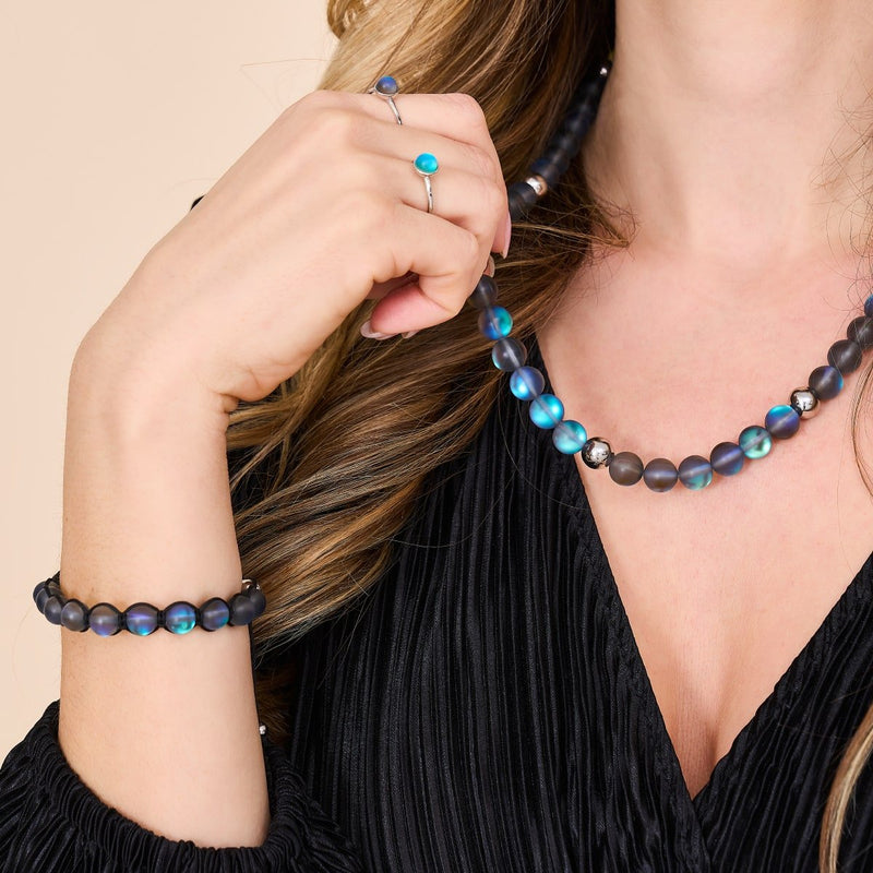 Gris | Argent | Collier de déclaration de verre de sirène