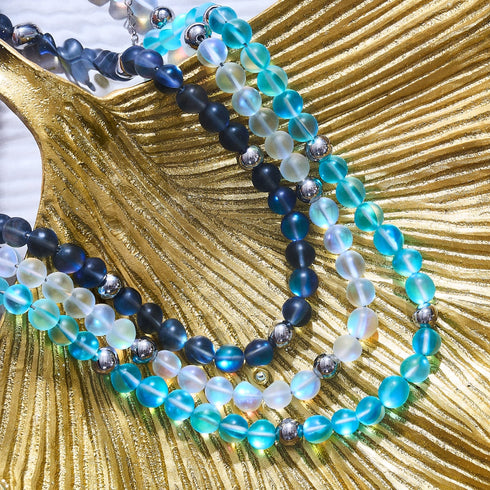 Gris | Argent | Collier de déclaration de verre de sirène
