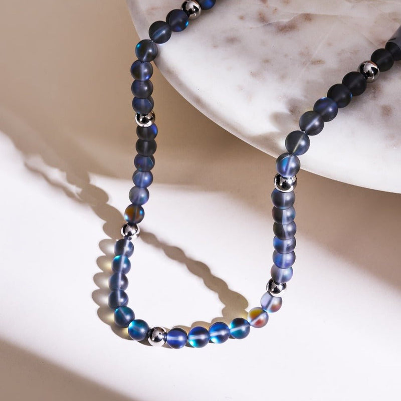 Gris | Argent | Collier de déclaration de verre de sirène