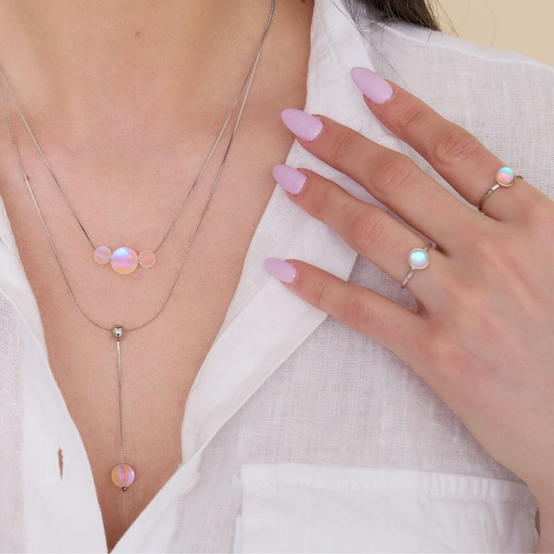 Rainbow White | Silver | Mermaid Glass Cascade Double Pendant