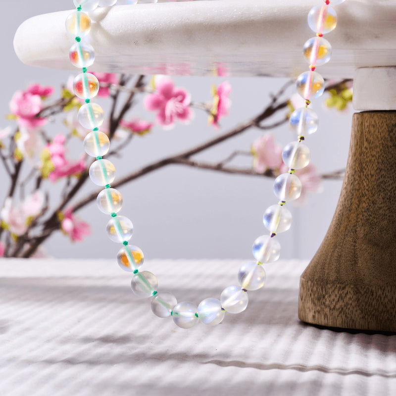 Rainbow White | Silver | Mermaid Glass Knotted Necklace