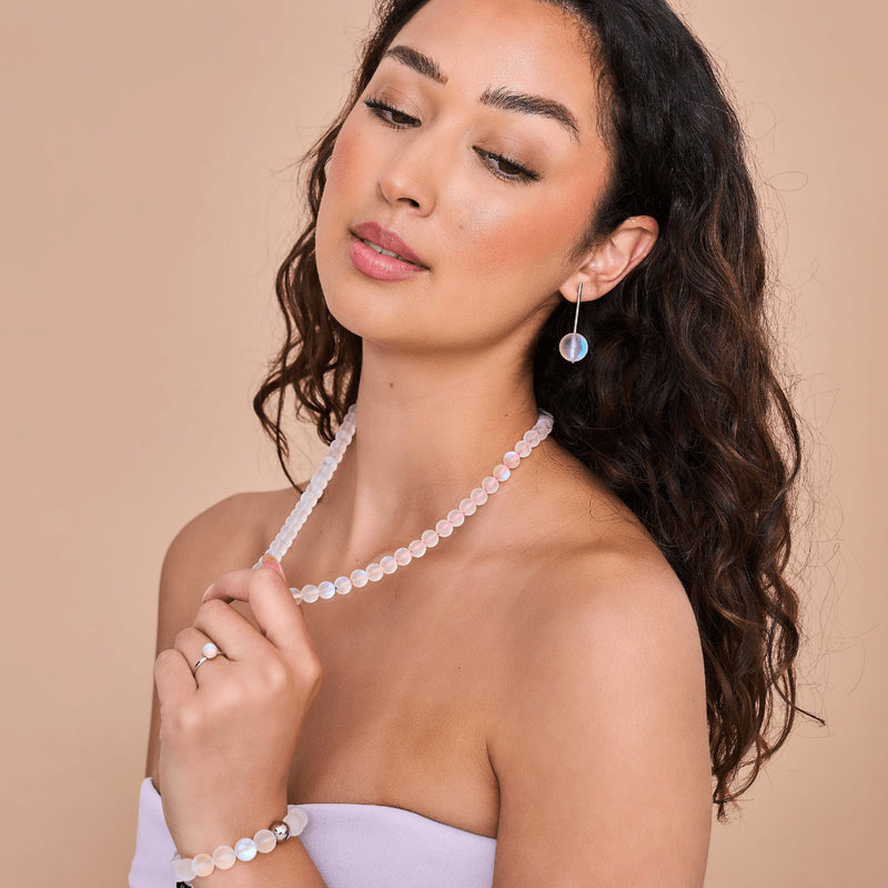 Rainbow White | Silver | Mermaid Glass Knotted Necklace