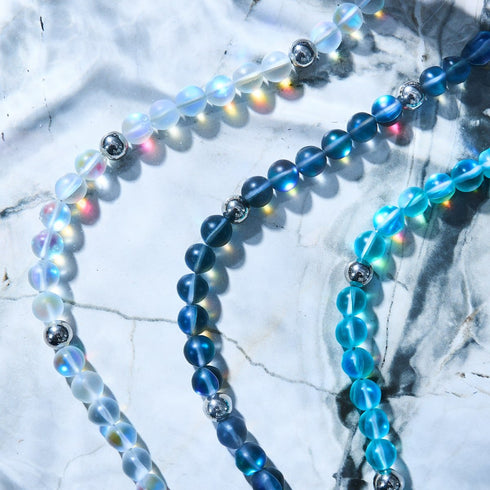Arc-en-ciel blanc | Argent | Collier de déclaration de verre de sirène