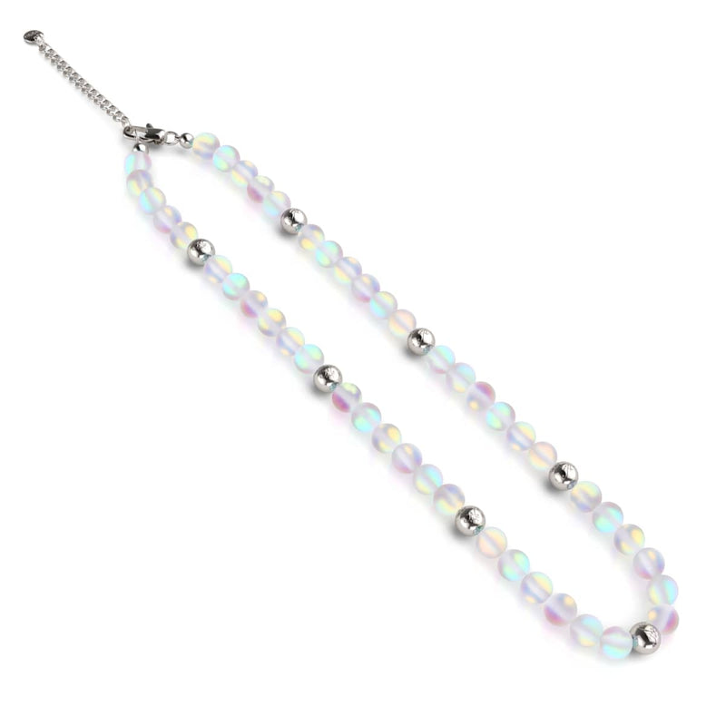 Arc-en-ciel blanc | Argent | Collier de déclaration de verre de sirène