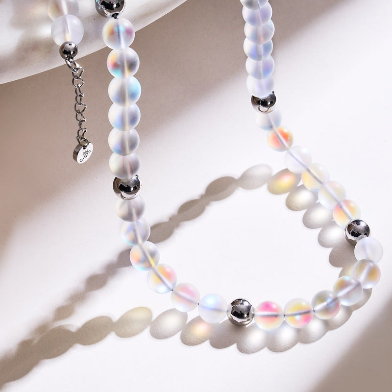 Arc-en-ciel blanc | Argent | Collier de déclaration de verre de sirène