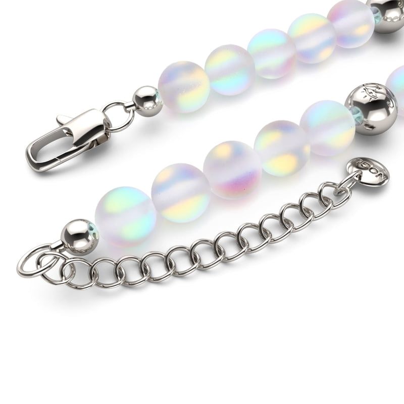 Arc-en-ciel blanc | Argent | Collier de déclaration de verre de sirène