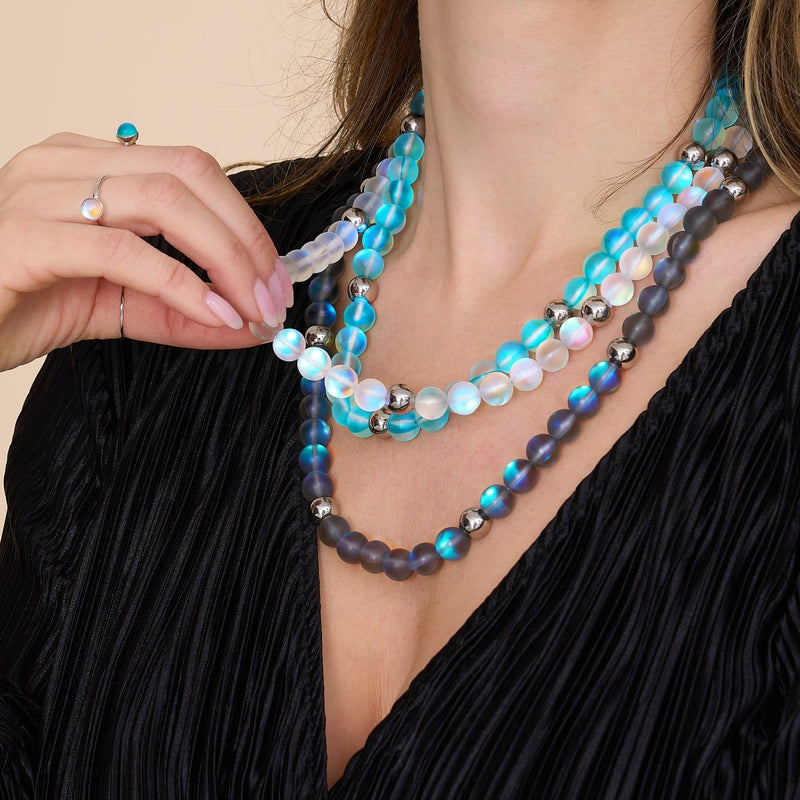 Rainbow White | Silver | Mermaid Glass Statement Necklace