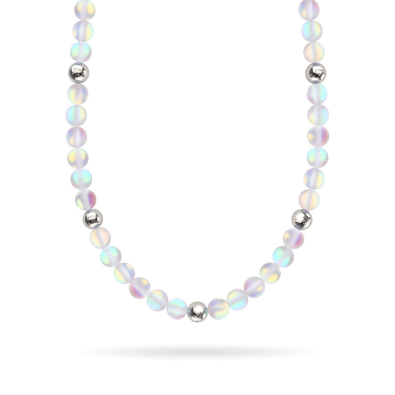 Arc-en-ciel blanc | Argent | Collier de déclaration de verre de sirène