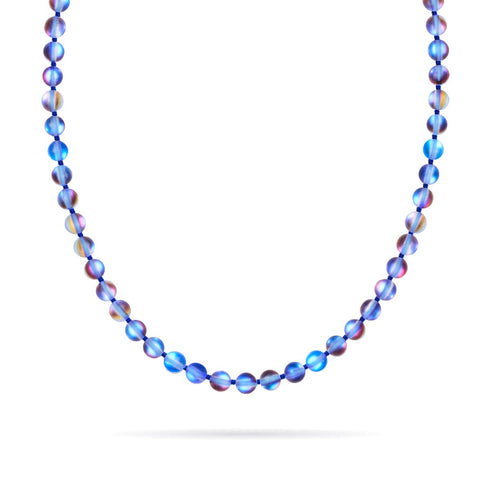 Bleu Licorne | Argent | Collier noué en verre sirène