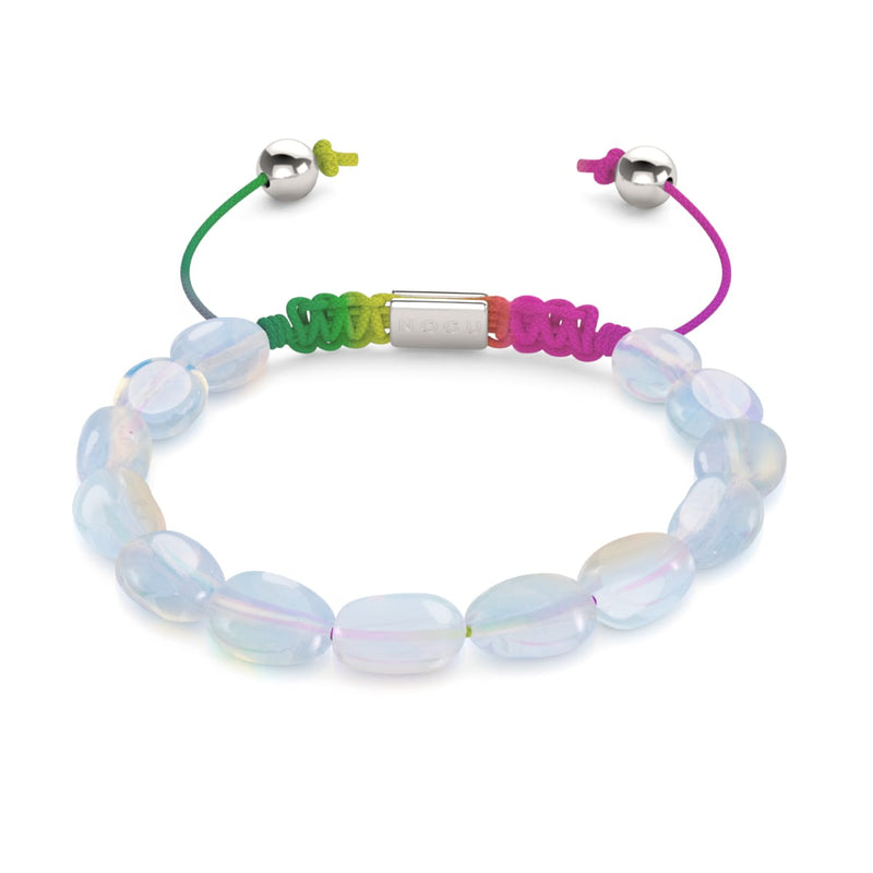 Argent x Spectre | Bracelet Macramé Galet Pierre de Lune Opale