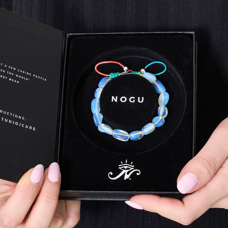 Argent x Spectre | Bracelet Macramé Galet Pierre de Lune Opale