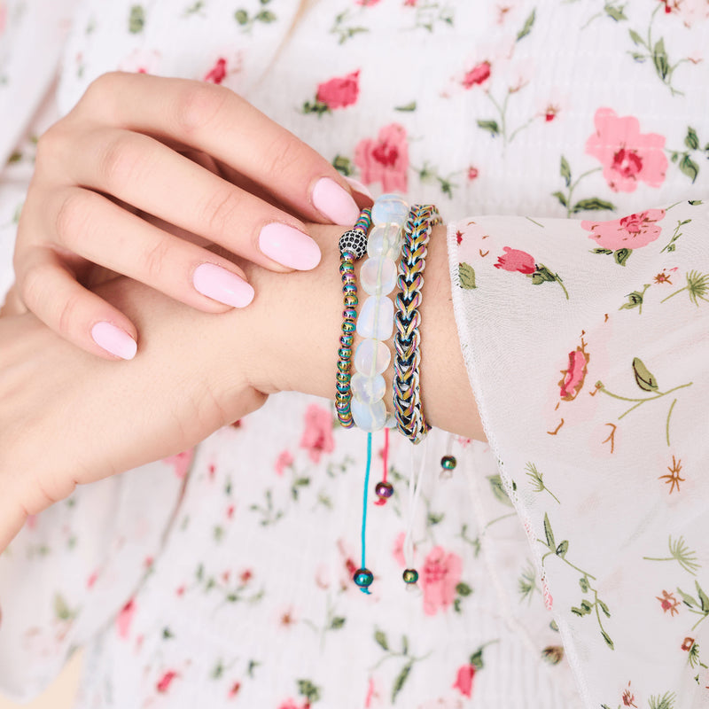 Licorne Argent x Spectre | Bracelet Macramé Galet Pierre de Lune Opale