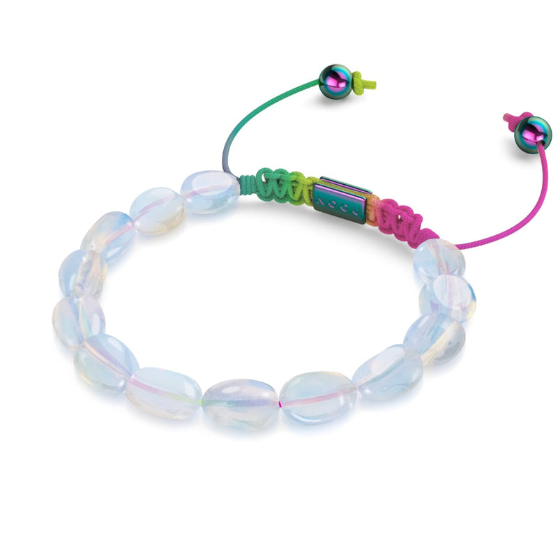 Licorne Argent x Spectre | Bracelet Macramé Galet Pierre de Lune Opale