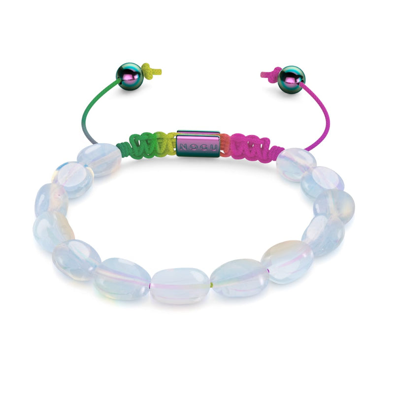 Licorne Argent x Spectre | Bracelet Macramé Galet Pierre de Lune Opale