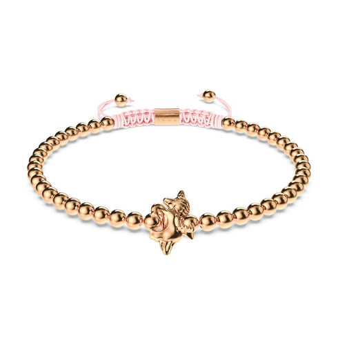 Pégase | Or rose 18 carats | Bracelet à breloques en macramé licorne ailée