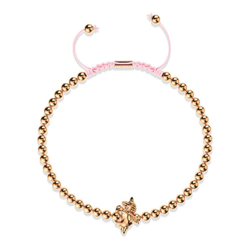 Pégase | Or rose 18 carats | Bracelet à breloques en macramé licorne ailée
