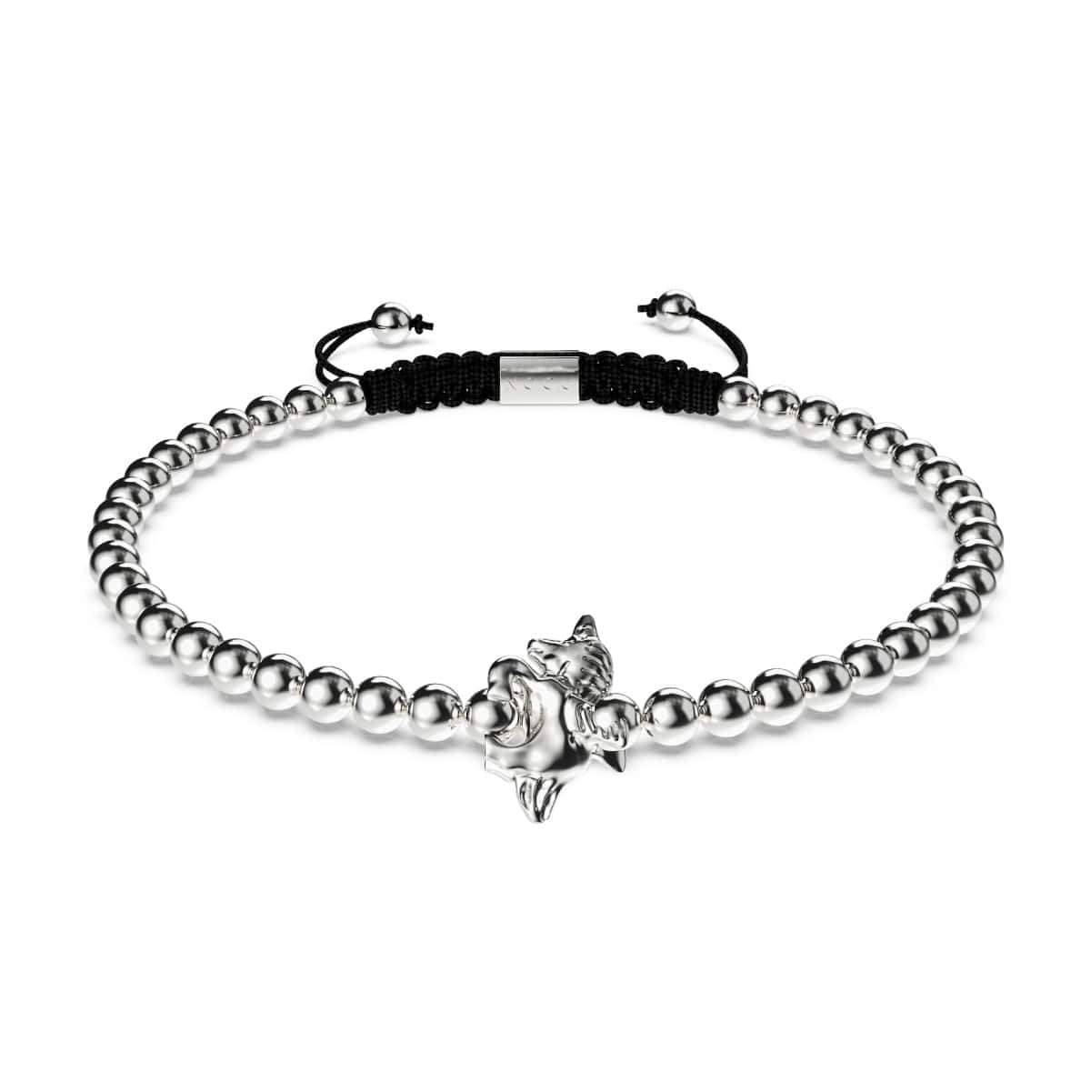 Pégase | Argent | Bracelet à breloques en macramé licorne ailée