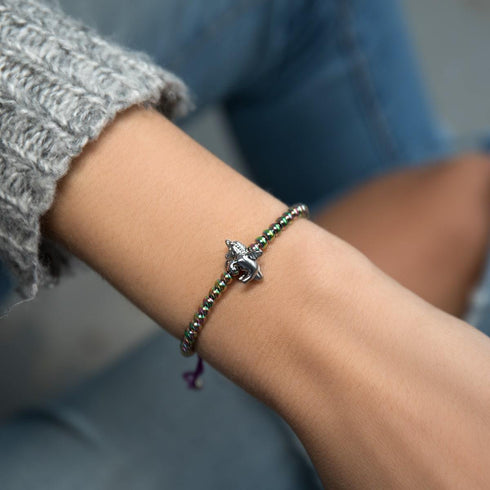 Pégase | Argent | Bracelet à breloques en macramé licorne ailée