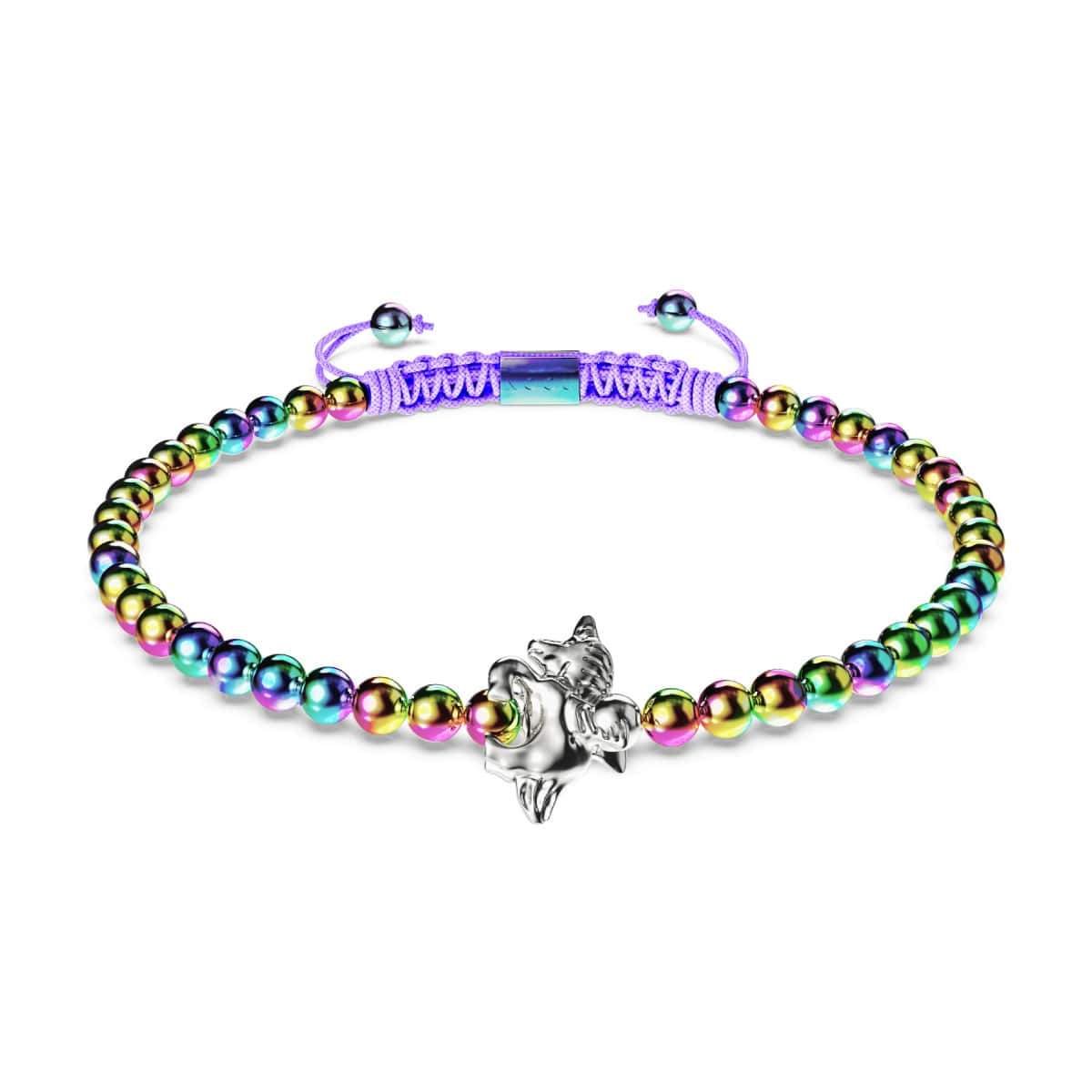 Pégase | Licorne Argent | Bracelet à breloques en macramé licorne ailée