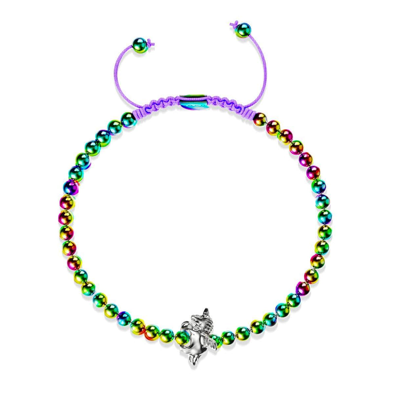 Pégase | Licorne Argent | Bracelet à breloques en macramé licorne ailée