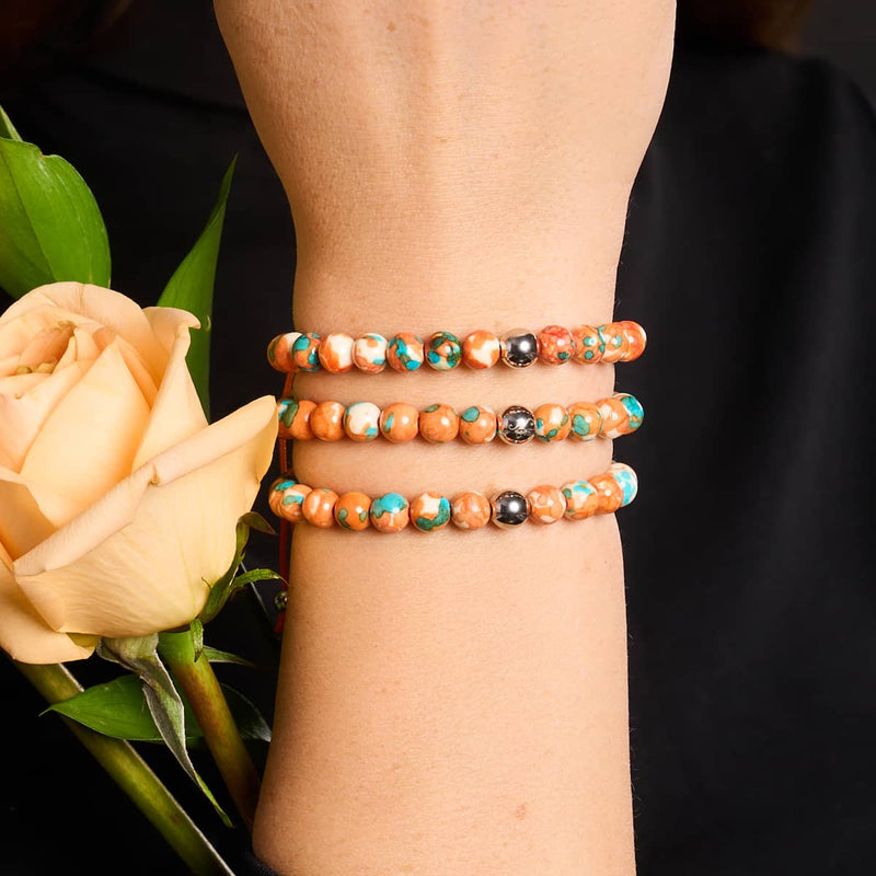 Bracelet Macramé Porcelaine Picasso | Sarcelle rouillée