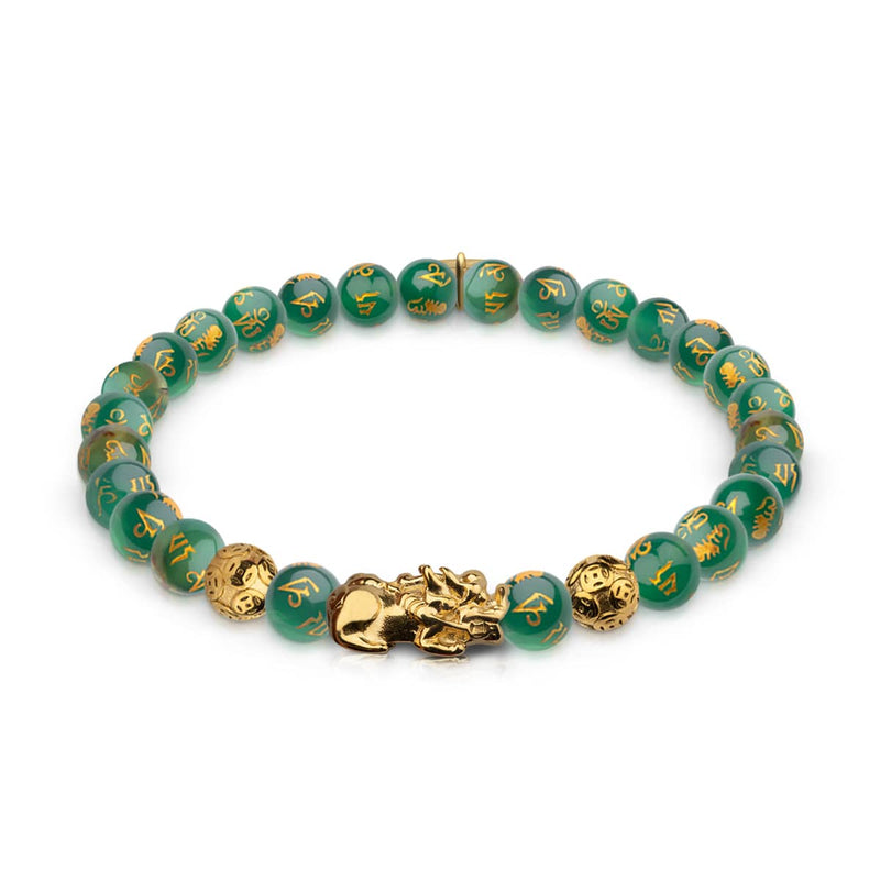 Bracelet Mini Pixiu Feng Shui | Élément TERRE | Agate verte x or 18 carats