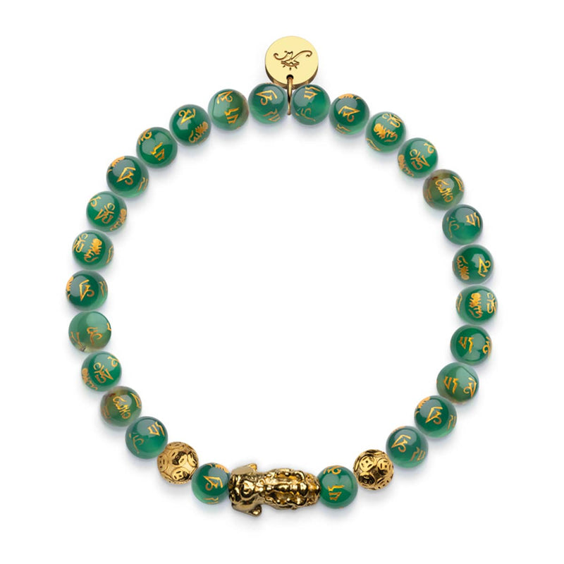 Bracelet Mini Pixiu Feng Shui | Élément TERRE | Agate verte x or 18 carats