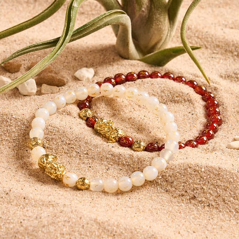 Bracelet Mini Pixiu Feng Shui | Élément FEU | Agate rouge x or 18 carats