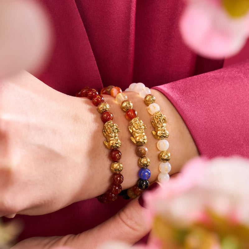 Mini Pixiu Feng Shui Bracelet | FIRE Element | Red Agate x 18k Gold