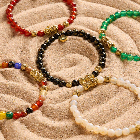 Bracelet Mini Pixiu Feng Shui | Élément FEU | Agate rouge x or 18 carats