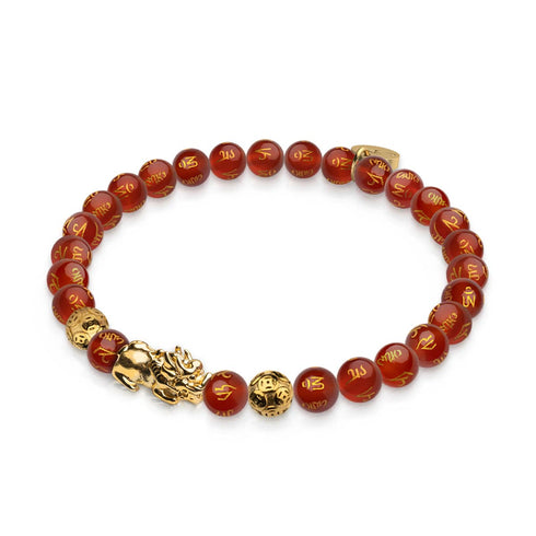 Bracelet Mini Pixiu Feng Shui | Élément FEU | Agate rouge x or 18 carats