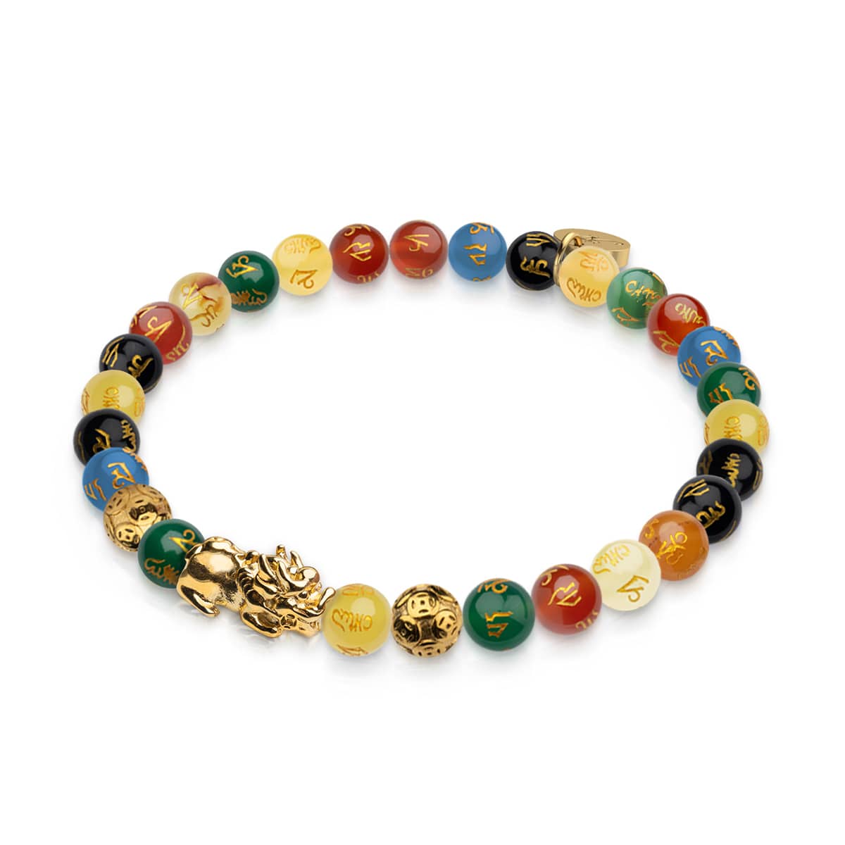 Mini Pixiu Feng Shui Bracelet | FIVE Elements | Chakra Agate x 18k Gold