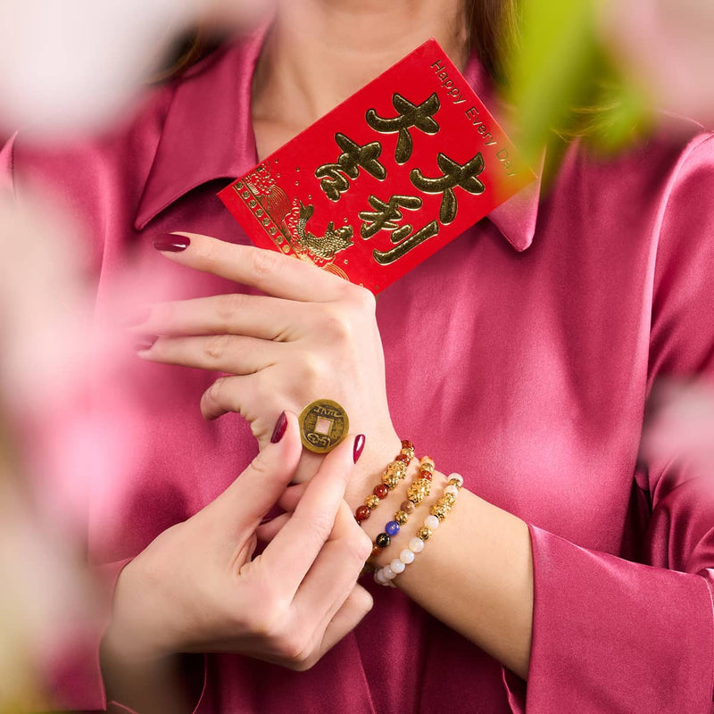 Bracelet Mini Pixiu Feng Shui | Élément OR | Agate blanche x or 18 carats