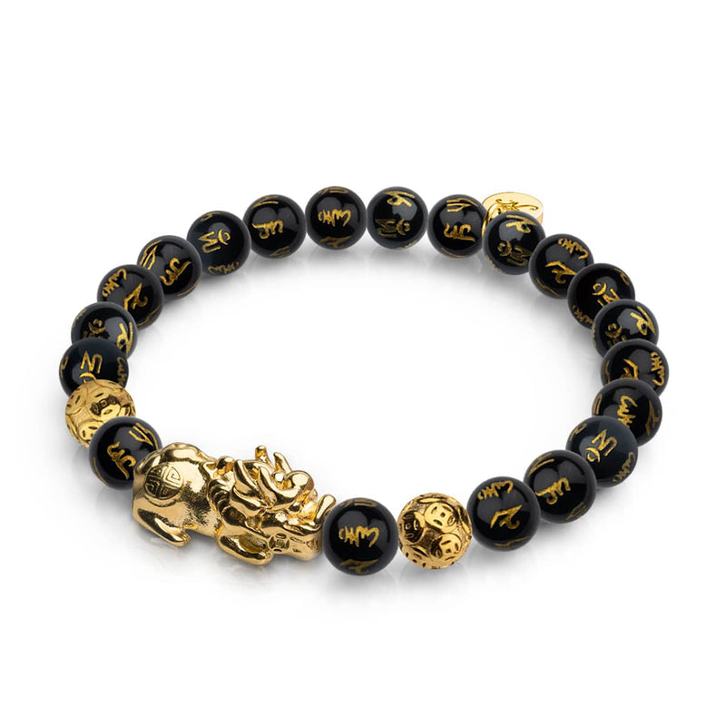 Bracelet Pixiu Feng Shui | Élément CARBONE | Agate noire x or 18 carats