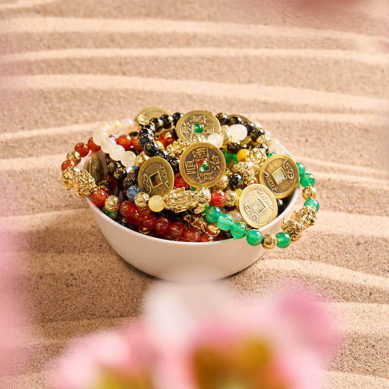 Bracelet Pixiu Feng Shui | Élément CARBONE | Agate noire x or 18 carats