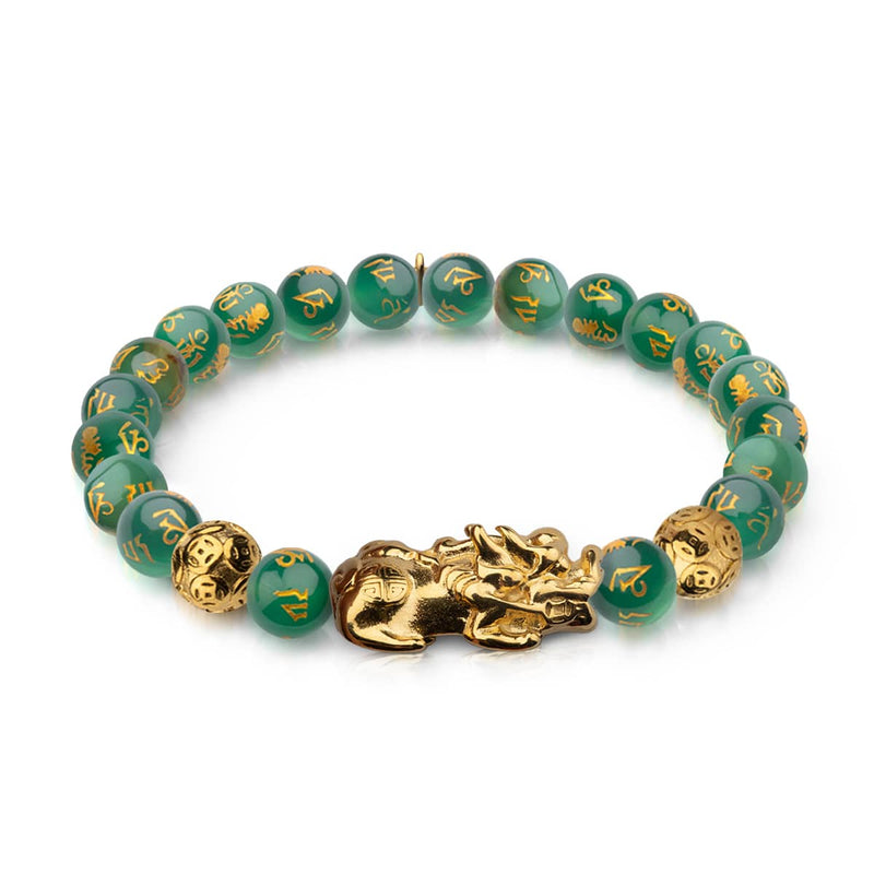Bracelet Pixiu Feng Shui | Élément TERRE | Agate verte x or 18 carats