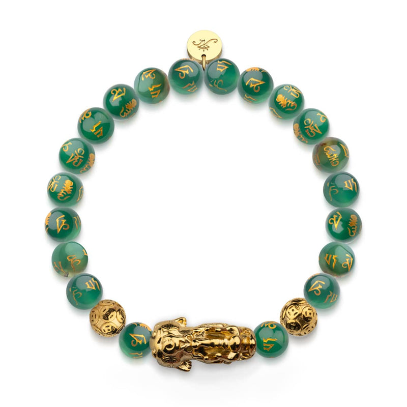 Bracelet Pixiu Feng Shui | Élément TERRE | Agate verte x or 18 carats