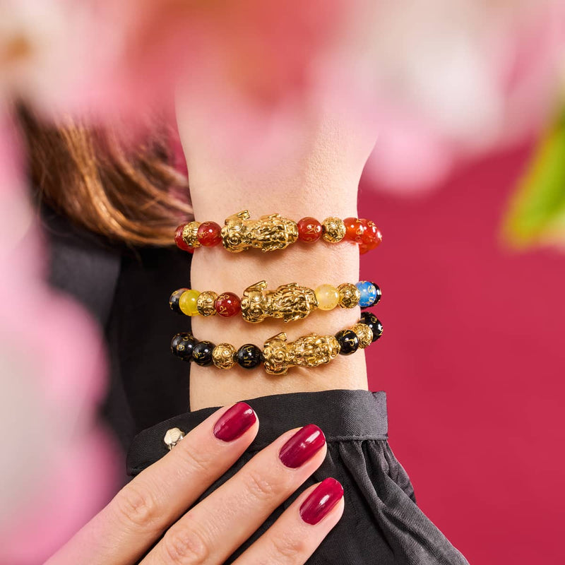 Bracelet Pixiu Feng Shui | Élément FEU | Agate rouge x or 18 carats