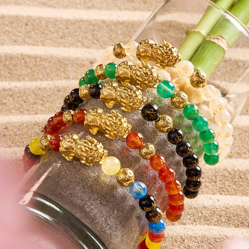 Bracelet Pixiu Feng Shui | Élément FEU | Agate rouge x or 18 carats