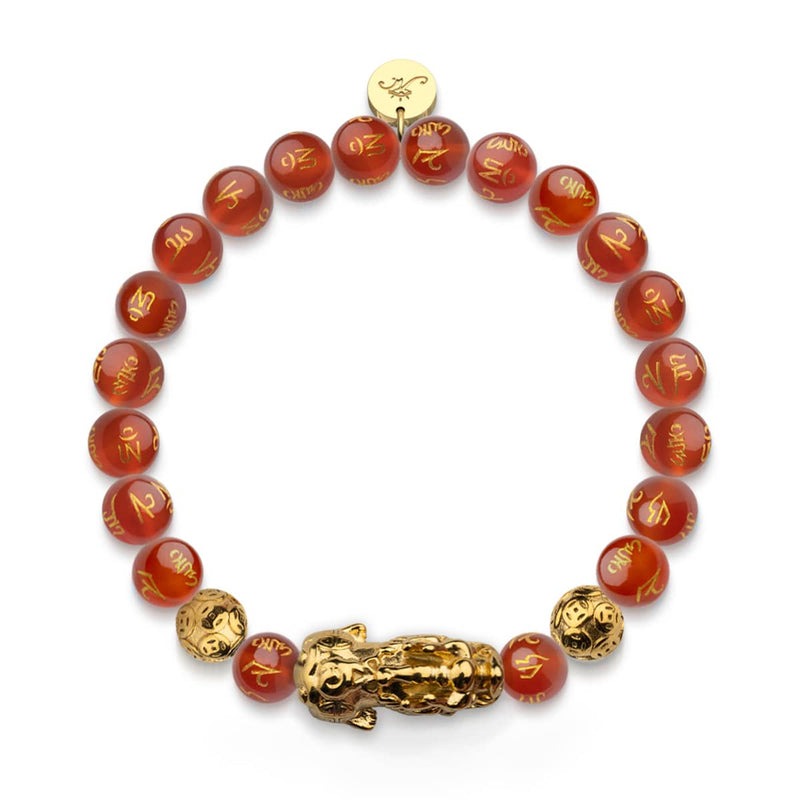 Bracelet Pixiu Feng Shui | Élément FEU | Agate rouge x or 18 carats