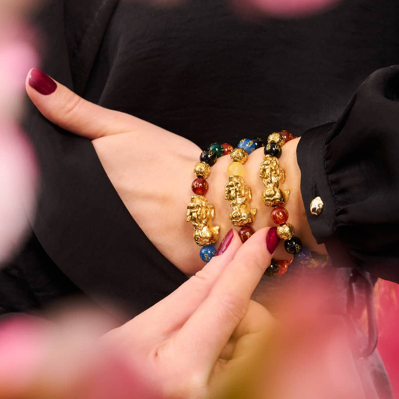 Bracelet Pixiu Feng Shui | CINQ Éléments | Chakra Agate x Or 18 carats