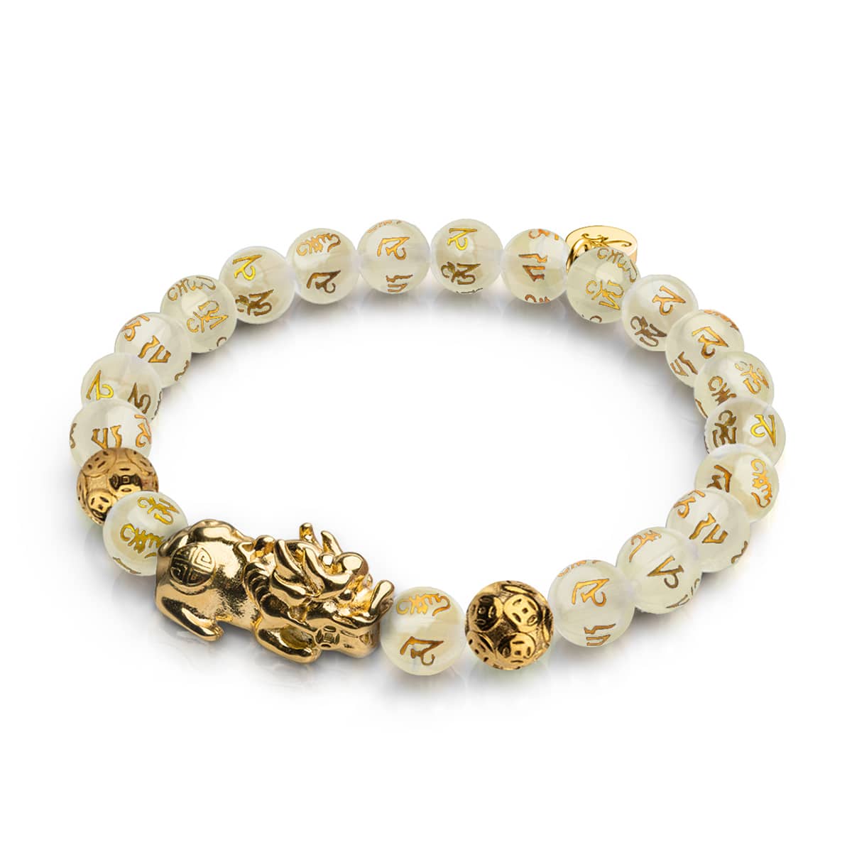 Bracelet Pixiu Feng Shui | Élément OR | Agate blanche x or 18 carats