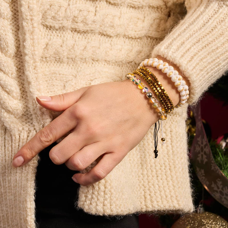 Mini Géome Sacrée | Hématite dorée x Gunmetal | Bracelet Triple Rang