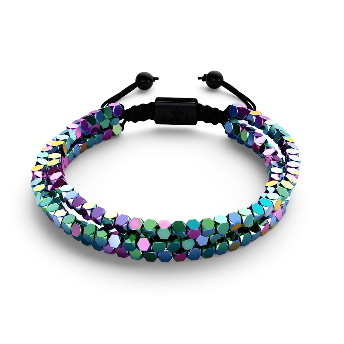 Mini Géome Sacrée | Hématite arc-en-ciel x Gunmetal | Bracelet Triple Rang